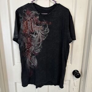 Affliction Skull Raised Velvet Logo w/Gold Metallic Embellished Print Size Lg